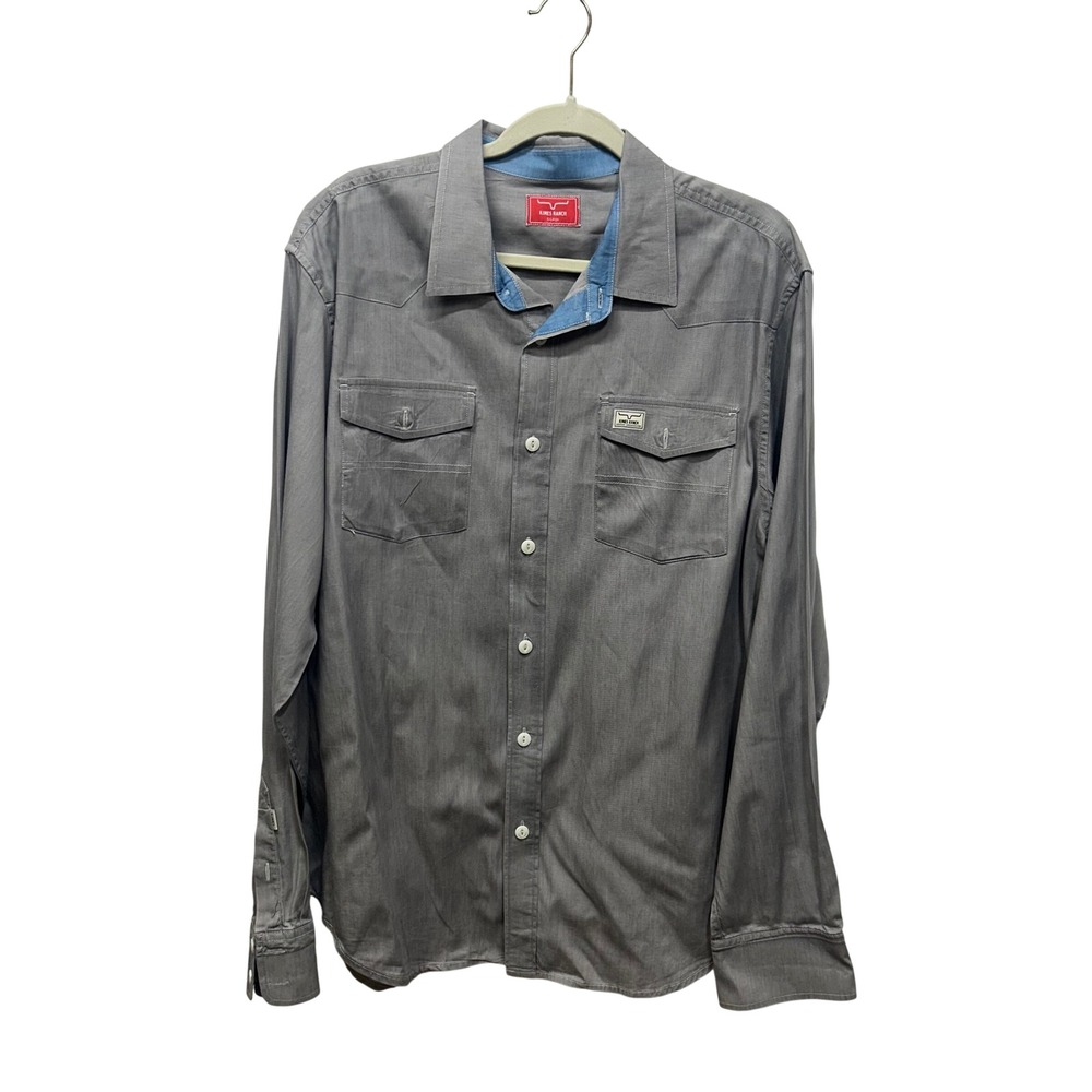 Kimes Ranch Mens XL Grey Long Sleeve Western Button Up Shirt Contrast Collar